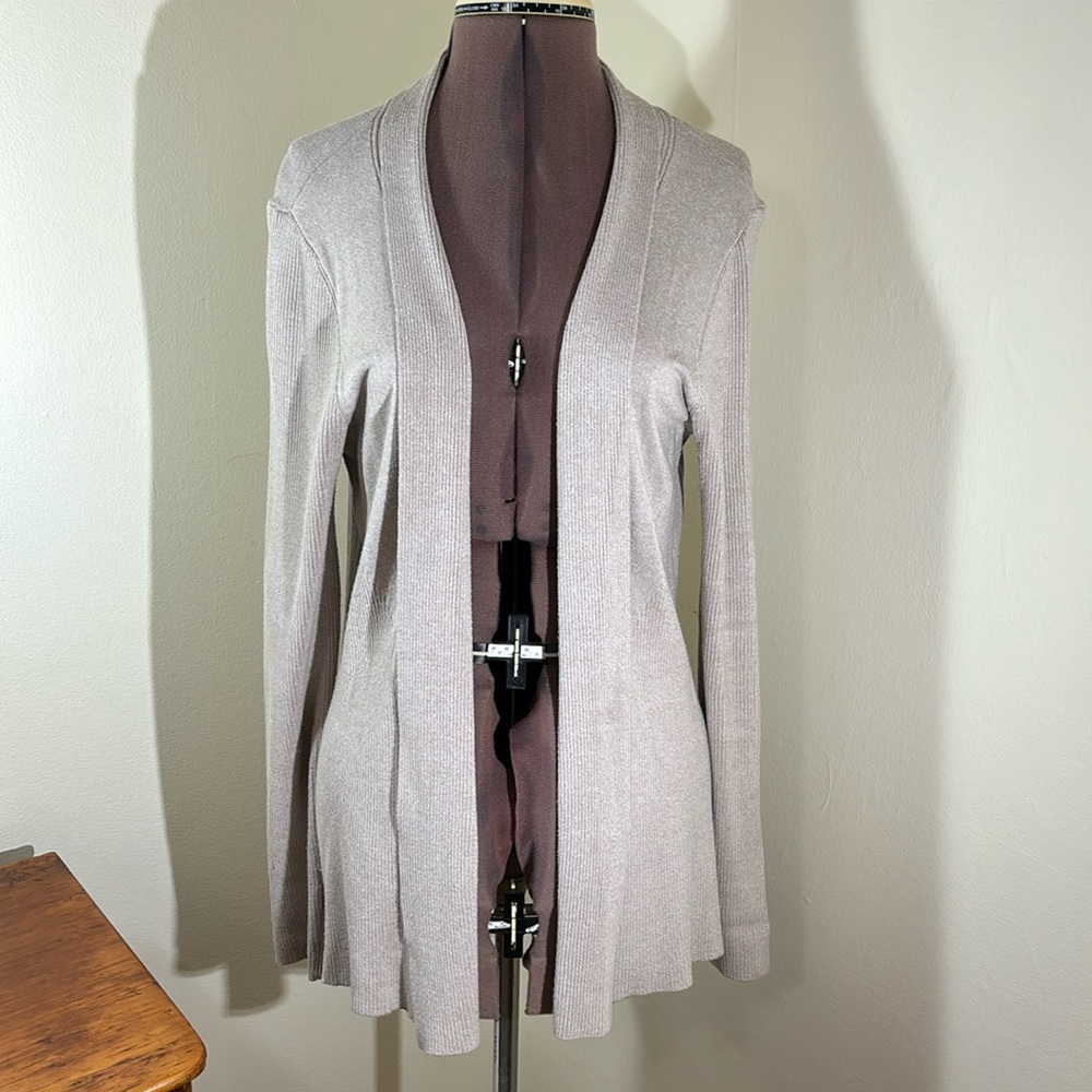 Dana Bachman Dark Beige Open Front Cardigan w/Rib Detail Sz L - NWT